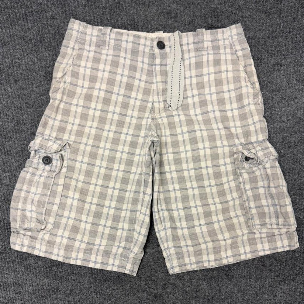 Aeropostale Mens Baggy Plaid Cargo Shorts White Grey Y2K Size 30